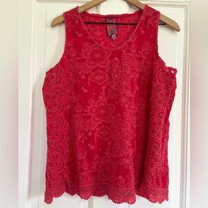 Johnny Was Red Eliza Wayne Tank Women’s Eyelet Festival Boho Hippy Size XL